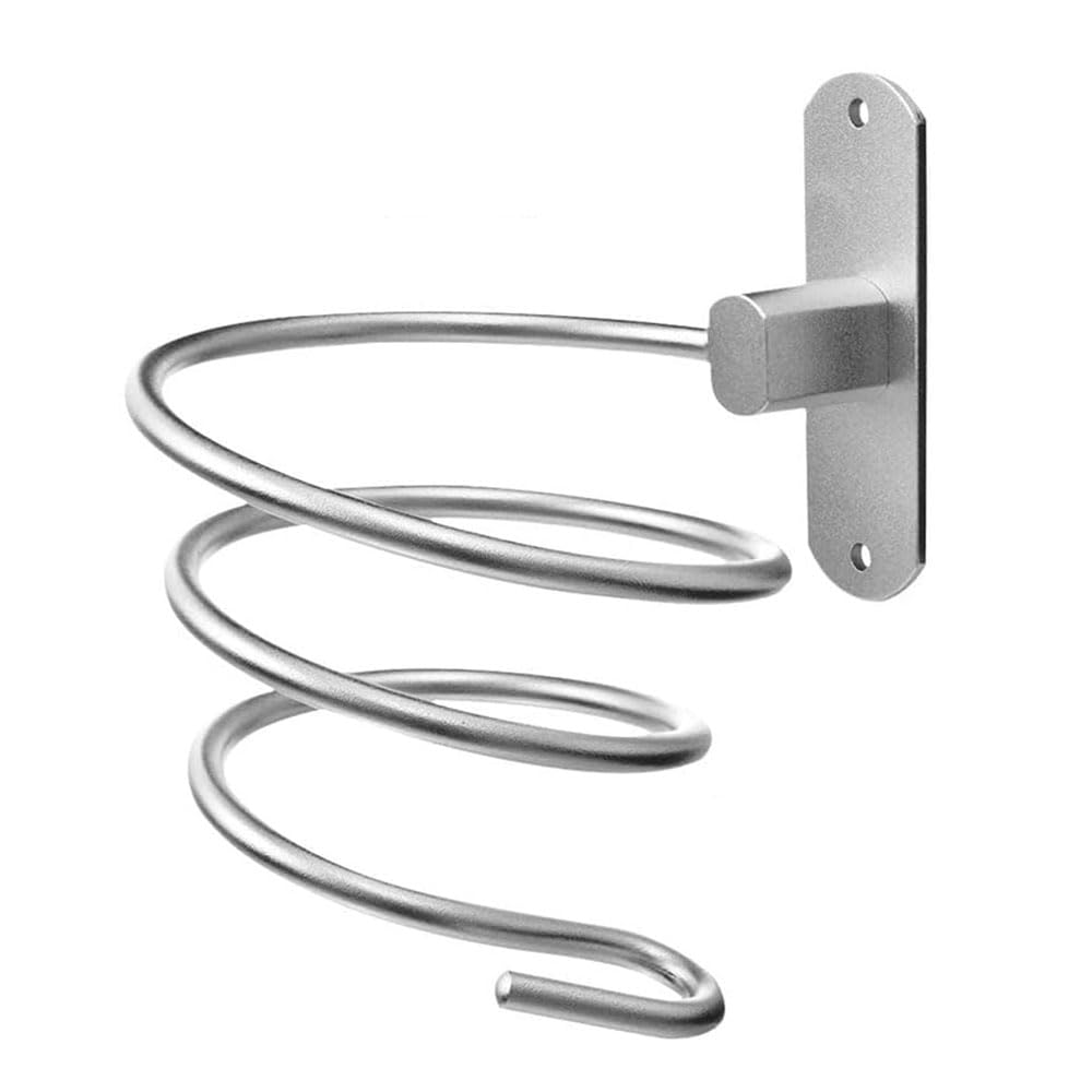 Blow Dryer Holder Wall Mounted Bathroom Hair Dryer Hanger Hair Tool Organizer for Full Size Dryer Swivel Storage Rack with Armrests for Flat Iron Curling Iron Space Saving Design (Silver)