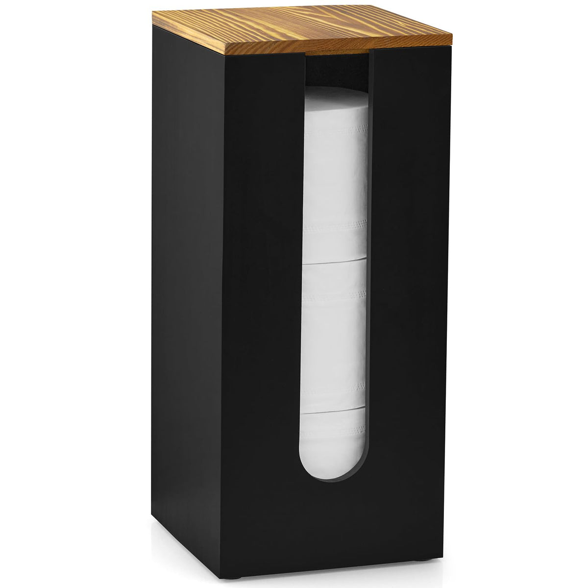 OUTNILI Freestanding Toilet Paper Holder Stand with Lid, Black Wooden Toilet Paper Storage Organizer for Bathroom Floor, Rustic Farmhouse Toilet Paper Storage Holds 3 Extra Large Rolls