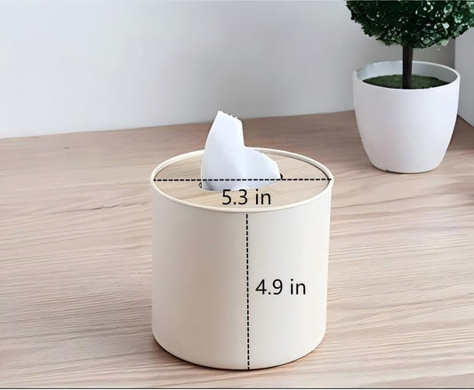 Toilet Paper Roll Dispenser with Bamboo Lid, Decorative Round Paper Holder, Bathroom Tissue Box Cover