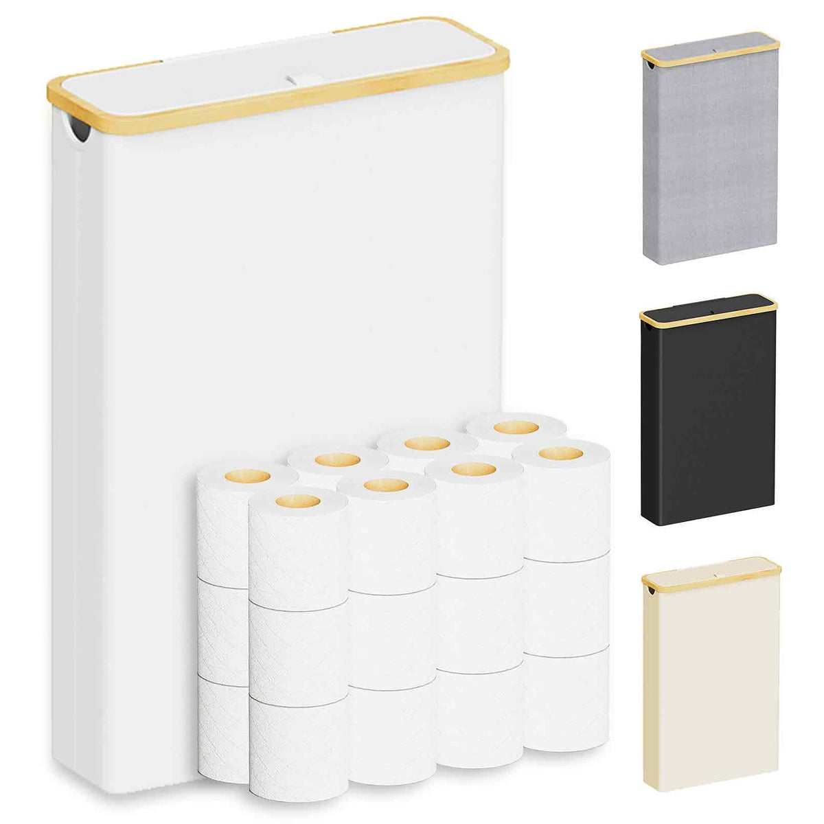 SpaceAid Extra Large Toilet Paper Storage with Lid, Hold up to 24 Regular Rolls or 18 Mega Rolls, Slim Toilet Paper Basket Holder Bin Container, Bathroom Accessories Organizer, Black