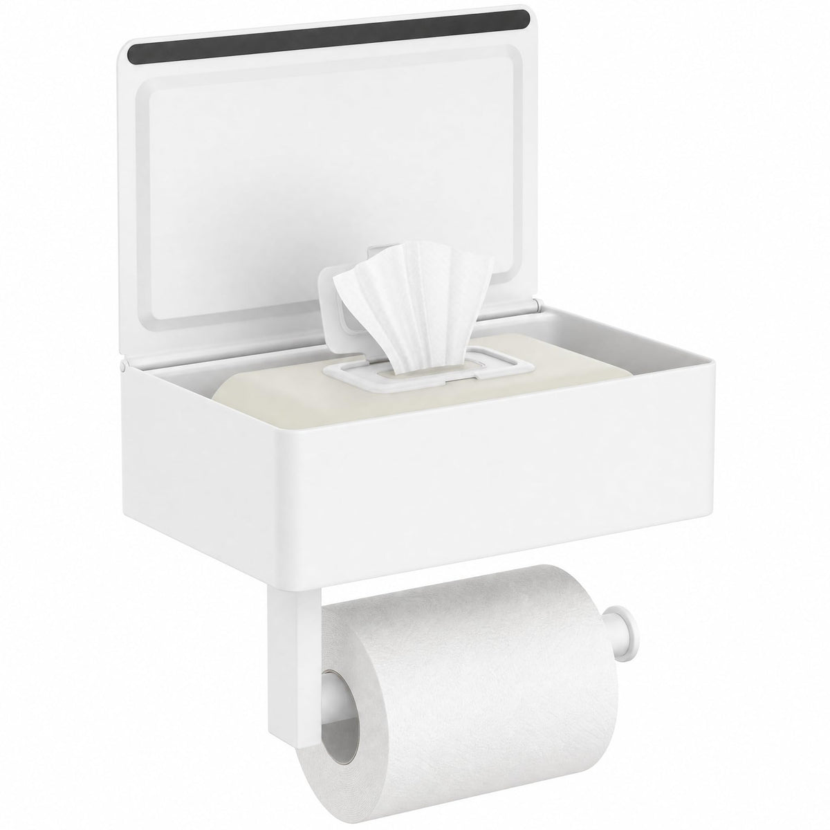 FORIOUS Toilet Paper Holder with Shelf, Wall-Mounted Modern Wipes Dispenser