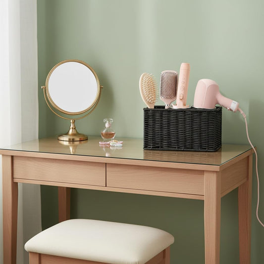 Hair Tool Organizer,Wall Mount Curling Iron Holder,Waterproof Wicker Hot Tools Organizer for Hair Dryer,Flat Irons,Curling Wands,Straighteners Storage,in Cabinet,Bathroom,Vanity (Black)