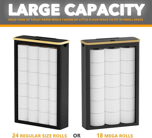 SpaceAid Extra Large Toilet Paper Storage with Lid, Hold up to 24 Regular Rolls or 18 Mega Rolls, Slim Toilet Paper Basket Holder Bin Container, Bathroom Accessories Organizer, Black