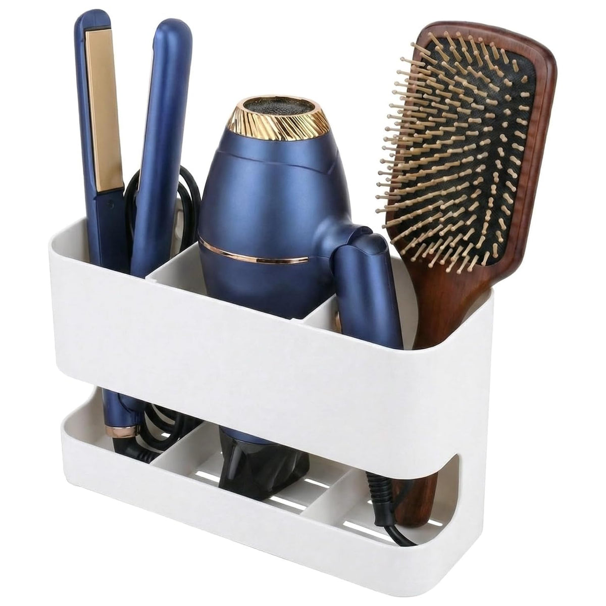 MyGift 2 Slot Hair Tools Organizer, Black Metal Wall Mounted Holder