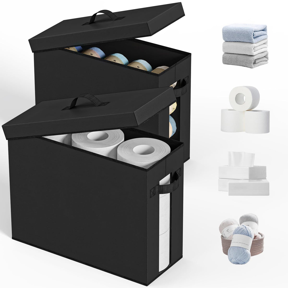 NAMTSO Bathroom Toilet Paper Storage with Lid, No Assembly, Black, 1 Pack