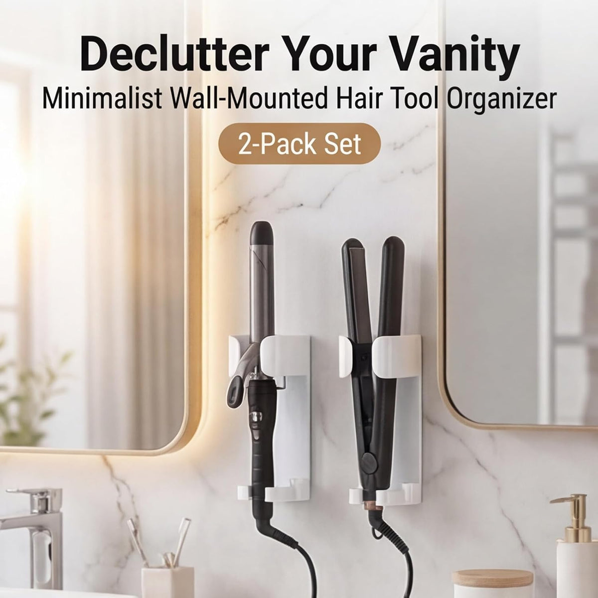 2 Pcs Wall Mount Hair Tool Organizer, Curling Iron Holder Wall Mount Hot Hair Tool Holders for Holds Hairs Dryer and Flat Iron and Curling Hairs Straighteners Combs