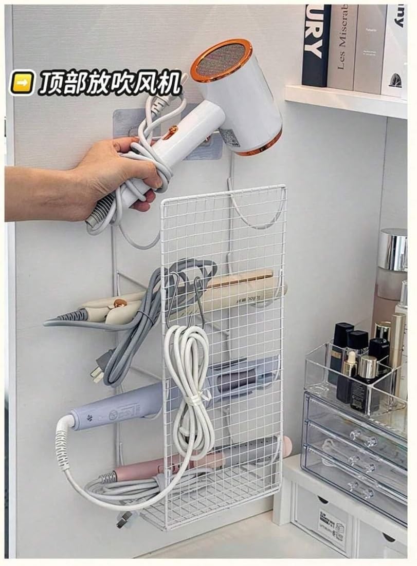 No Drill Wall Mount Curling Iron Holder, Zinc Alloy Hair Dryer Organizer