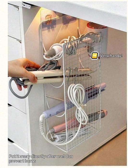 No Drill Wall Mount Curling Iron Holder, Zinc Alloy Hair Dryer Organizer
