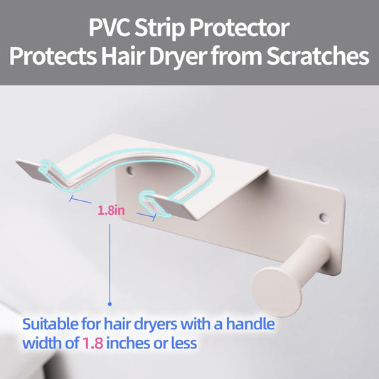 Hair Dryer Holder, HairDryer Holder Wall Mounted, Self Adhesive Blow Dryer Holder, Stainless Steel Hair Dryer Holder, Hairdryer Holder for Bathroom White