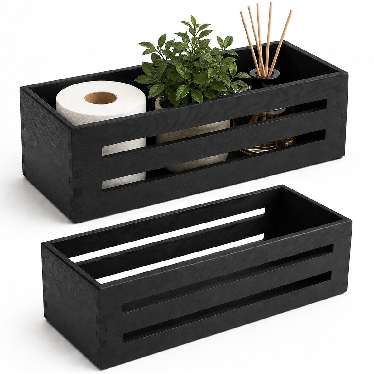 LotFancy Bathroom Decor Box, 2 Sized Wooden Toilet Paper Storage Basket