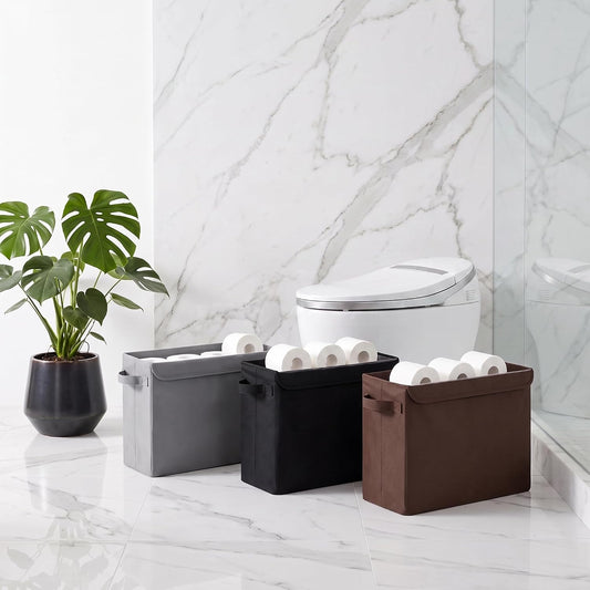 Cupic Cupid Bathroom Toilet Paper Storage - Toilet Paper Baskets with Lid, Holds 12 Regular or 9 Mega Rolls, Extra Cover Slim Tissue Holder Cabinet, Narrow Container Bin Organizer Box Black