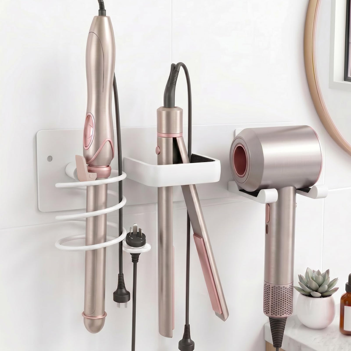 Hair Dryer Holder Wall Mounted, 3 in 1 Metal Hair Tool Organizer