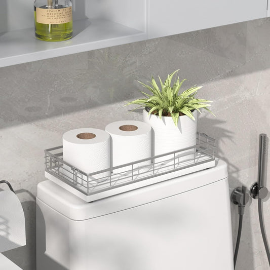Toilet Paper Basket, 13 Inch Bathroom Toilet Tank Basket with Handles White