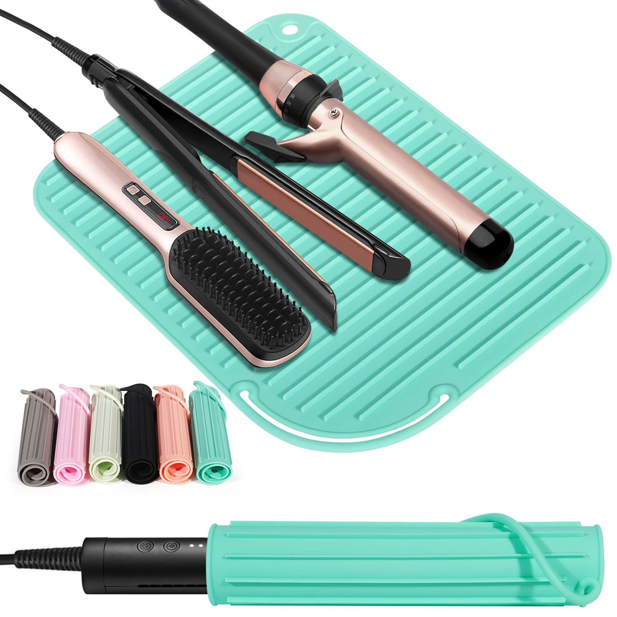 Heat Resistant Mat Large Silicone Hot Hair Tools Holder for Curling Irons Flat Iron Hair Straightener Mat Portable Vanity Pad Accessories/Organizer