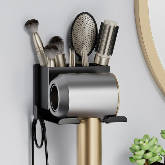 Hair Dryer Holder Wall Mounted, Hair Tools Organizer for Bathroom, Black