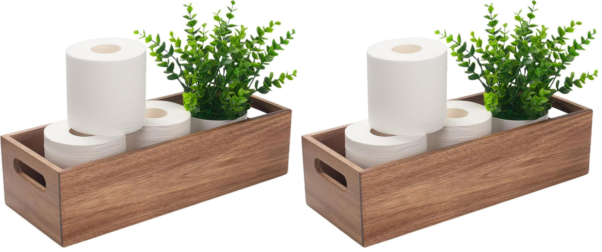 Toilet Tank Basket, Toilet Paper Basket for Back of Toilet Tank Top, Acacia Wood Bathroom Storage Basket for Organizing and Decor (15 x 6 x 4 inch)