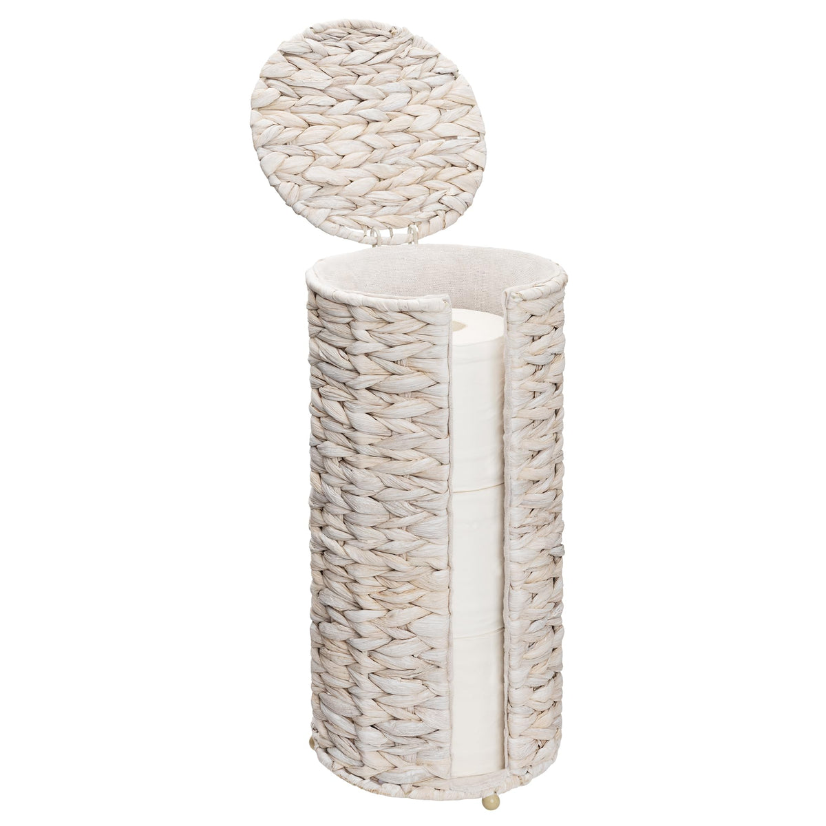 StorageWorks Seagrass Free Standing Toilet Paper Holder Stand for Bathroom, 3 Rolls of Toilet Tissue Storage with a Built-in Cloth Lining, Toilet Roll Holder Stand with Lid