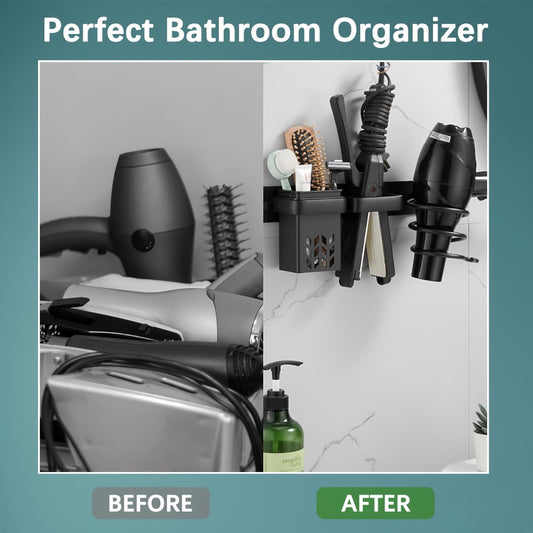 Hair Dryer Holder Wall Mounted Bathroom Blow Dryer Rack Organizer, Black