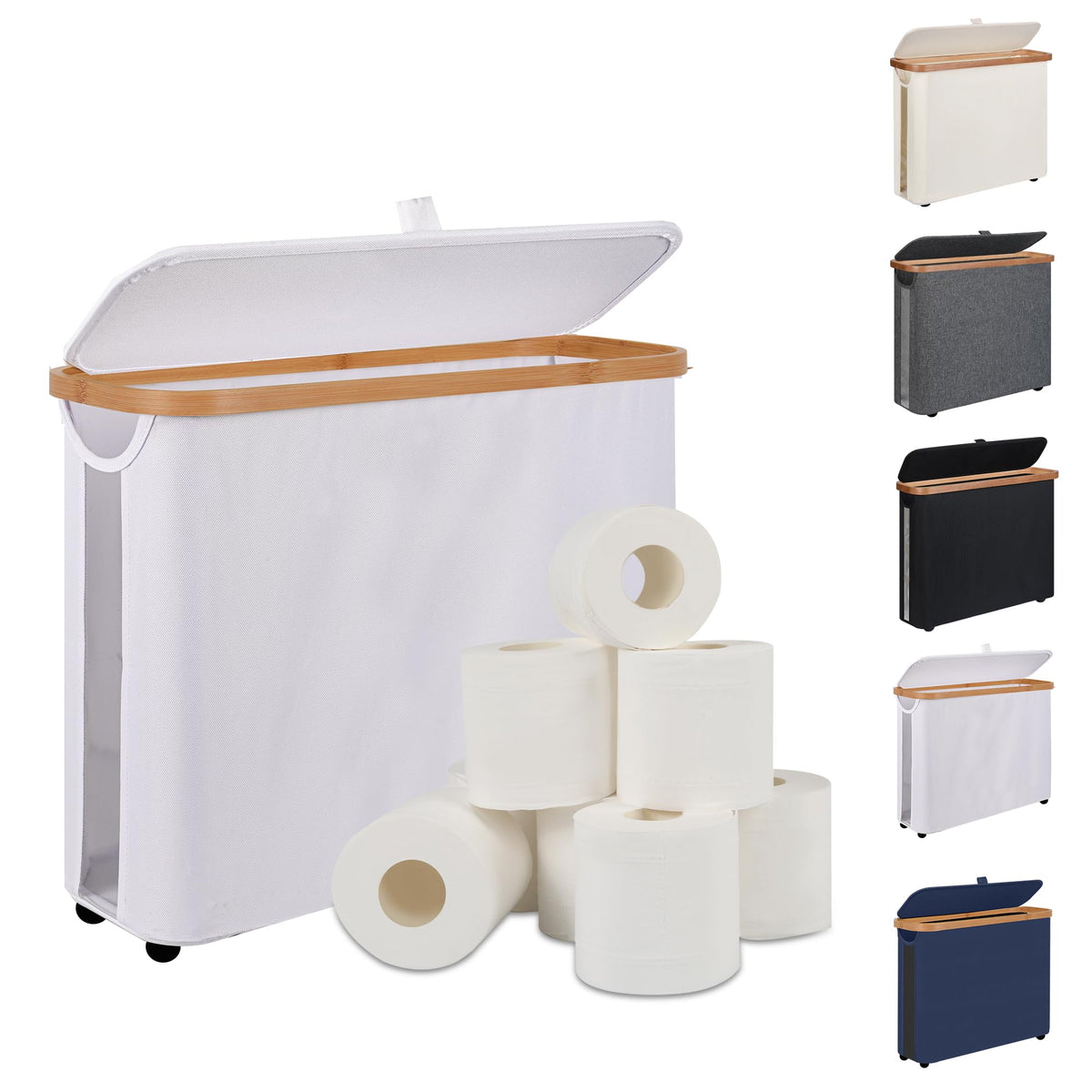 Toilet Paper Storage Basket with Lid - The Ultimate Bathroom Organizer, Free Standing Toilet Paper Holder for Up to 9 Mega Rolls, Toilet Tissue Storage Bin with Handle for RV Closet, Black