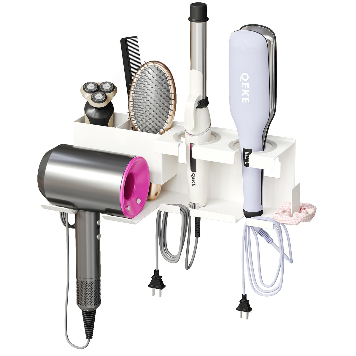 Qeke Hair Dryer Holder Wall Mounted, Bathroom Blow Dryer Holder, White