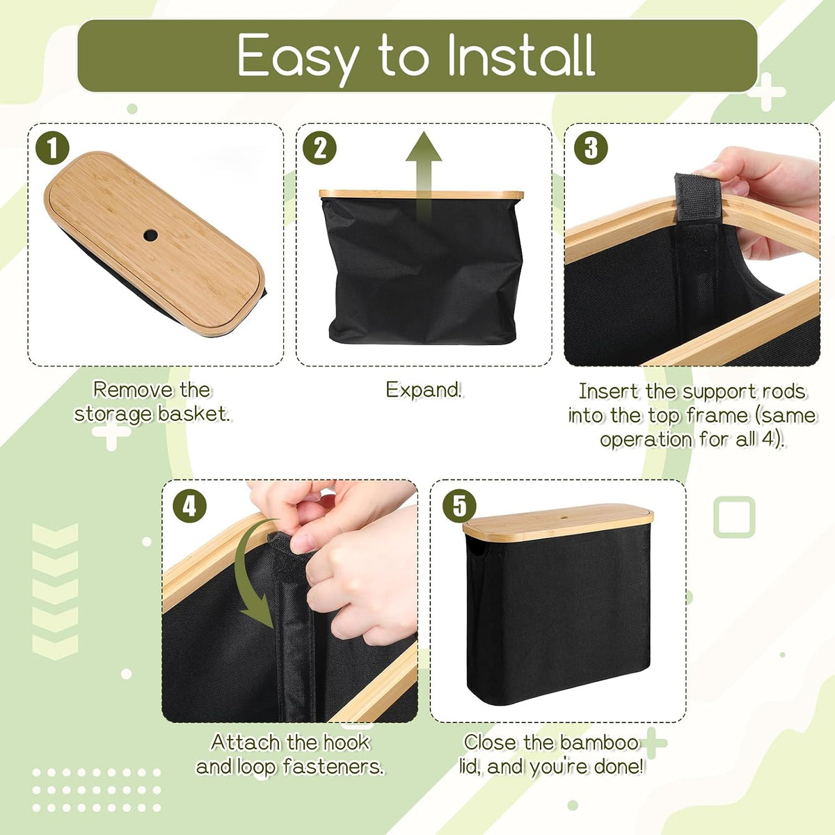 Toilet Paper Storage with Bamboo Lid, Toilet Paper Basket, Bathroom Storage Organizer with Bamboo Lid Holds Up to 9 Mega or 12 Regular Size Rolls, Black