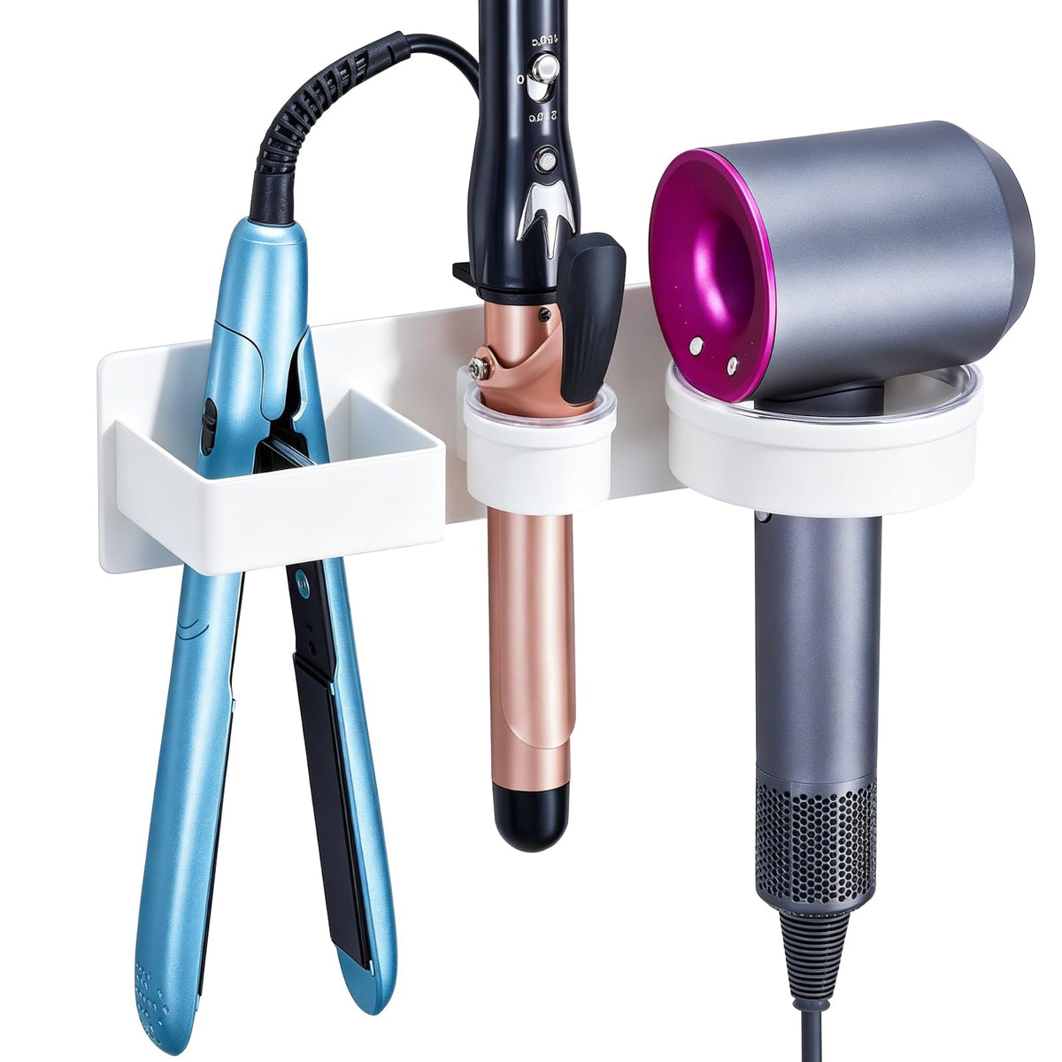 Hair Dryer Holder Wall Mounted Hair Straightener Holder, Blow Dryer Curling Iron Holder Metal, 3 in 1 Bathroom Hair Tools Organizer for Blow Dryer, Flat Irons, Hot Tool Holder