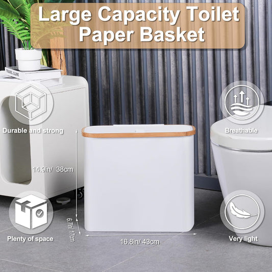 efluky Toilet Paper Basket 28L, Toilet Paper Holder with Lid for Bathroom, Free Standing Storage Organizer Holds Up to 9-12 Rolls (White, 1)