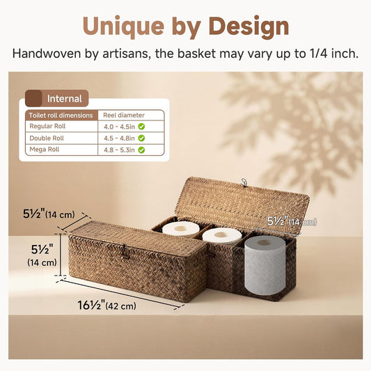 StorageWorks Wicker Basket with Lids, Large Toilet Paper Basket, Seagrass