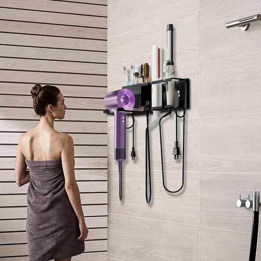 BOIVSHI Hair Dryer Holder, Wall Mounted, Black