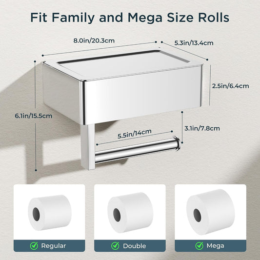 FORIOUS Toilet Paper Holder with Shelf, Wall-Mounted Modern Wipes Dispenser