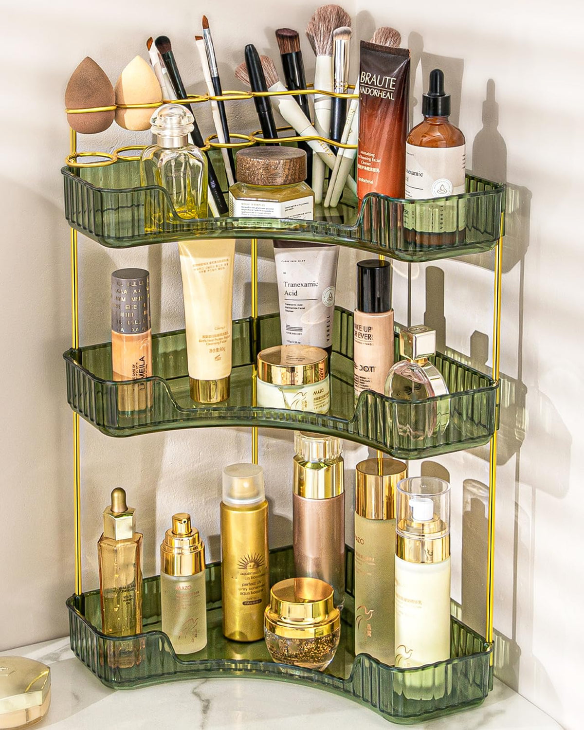 Makeup Organizer 2-Tier Bathroom Counter Organizer with Makeup Brush Holder