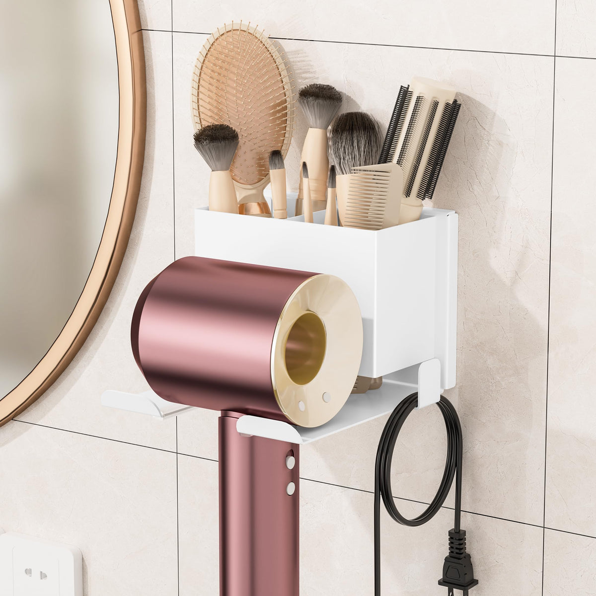 BOIVSHI Hair Dryer Holder Wall Mounted, Black Blow Dryer Holder