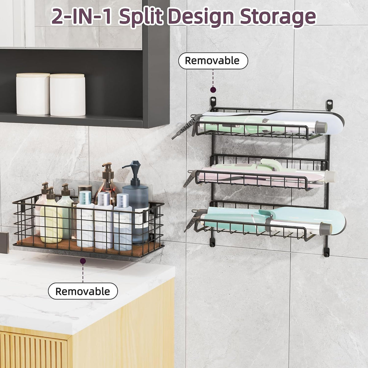 3-Tier Wall Mounted Hair Tool Organizer, Matte Black