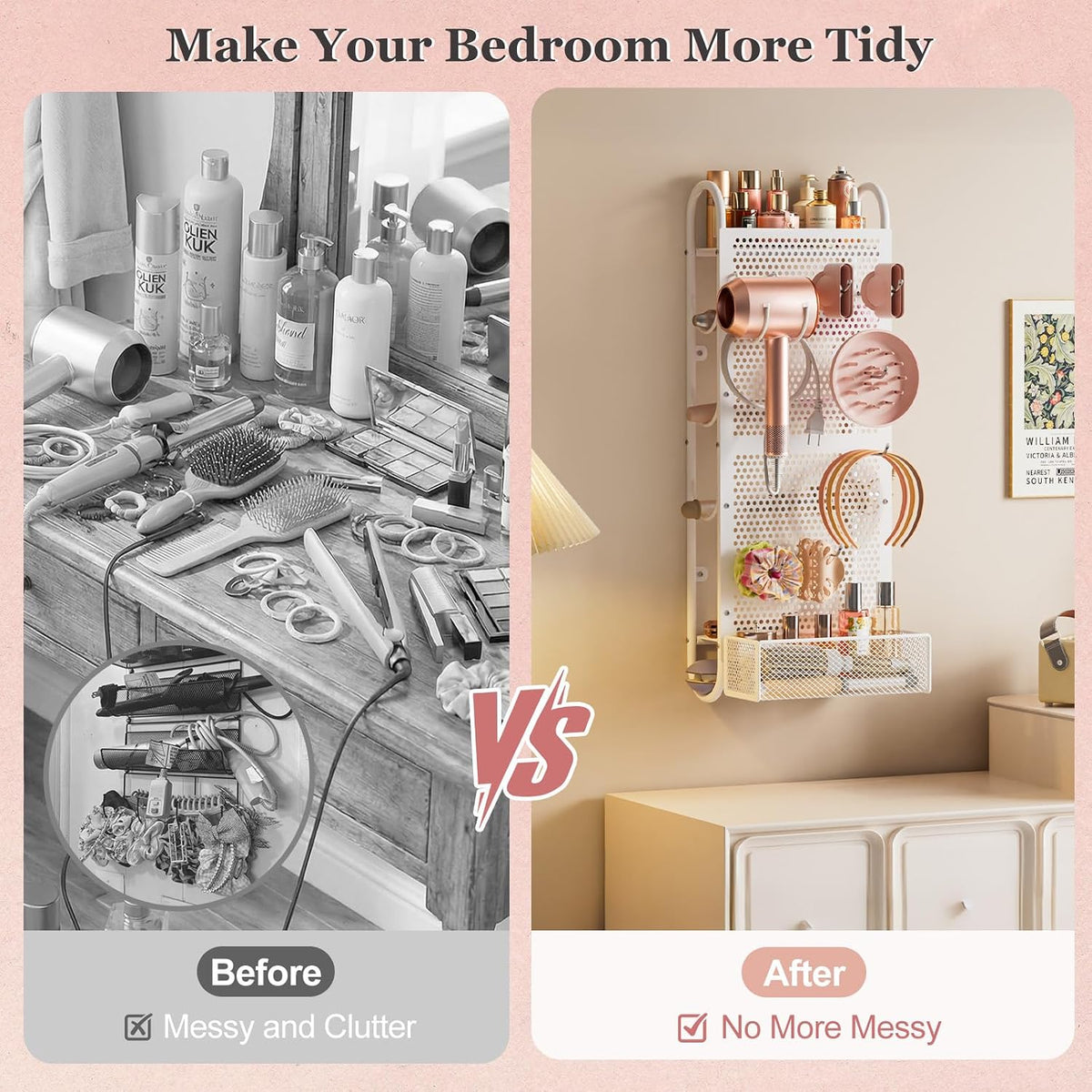 VINAEMO Hair Tool Organizer, Wall Mounted Hair Dryer Holder for Bathroom