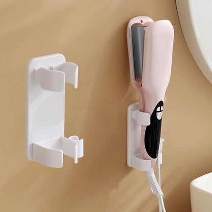 Wall-Mounted Hair Tool Organizer, Adjustable Clamp, Compact Holder for Curling Iron and Styling Tools, Bathroom Vanity Storage, White