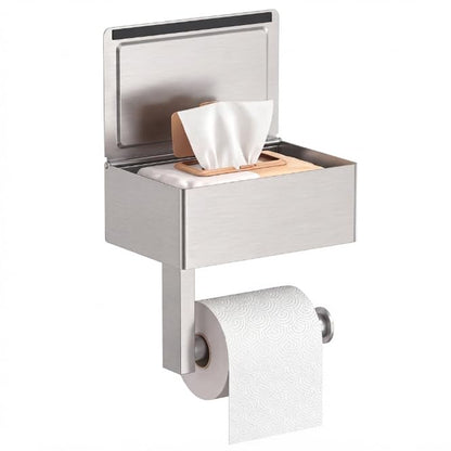 FORIOUS Toilet Paper Holder with Shelf, Wall-Mounted Modern Wipes Dispenser