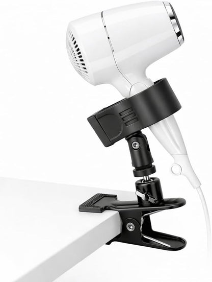 360 Degree Rotating Hands Free Hair Dryer Holder Sturdy Metal Base and Strong Clamp Adjustable and Flexible Blow Dryer Stand for Easy Styling Stable and Easy Installation