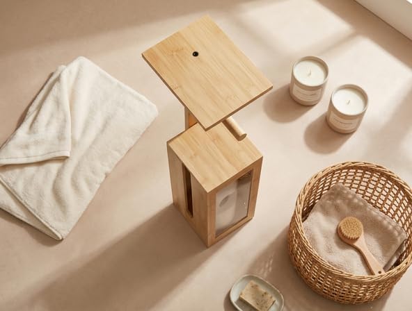 Toilet Paper Holder Stand - Storage Stand,Holds 3 Rolls Toilet Paper Storage with Lid,with Free Standing Toilet Paper Holder and Top Shelf for Kitchen, Pantry,Toilet and Bathroom (Natural Bamboo)