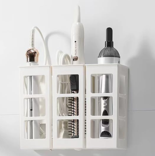 Hair Tool Organizer Wall Mount, Curling Iron Holder & Flat Iron Holder, Self Adhesive Hair Dryer Holder for Bathroom, No Drilling Styling Tool Storage Rack for Vanity, Salon Hair Care Tools Holder (White,1 Pack)