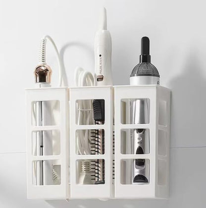 Hair Tool Organizer Wall Mount, Curling Iron Holder & Flat Iron Holder, Self Adhesive Hair Dryer Holder for Bathroom, No Drilling Styling Tool Storage Rack for Vanity, Salon Hair Care Tools Holder (White,1 Pack)