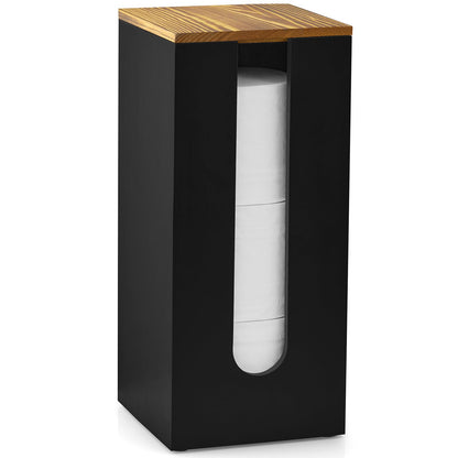 OUTNILI Freestanding Toilet Paper Holder Stand with Lid, Black Wooden Toilet Paper Storage Organizer for Bathroom Floor, Rustic Farmhouse Toilet Paper Storage Holds 3 Extra Large Rolls
