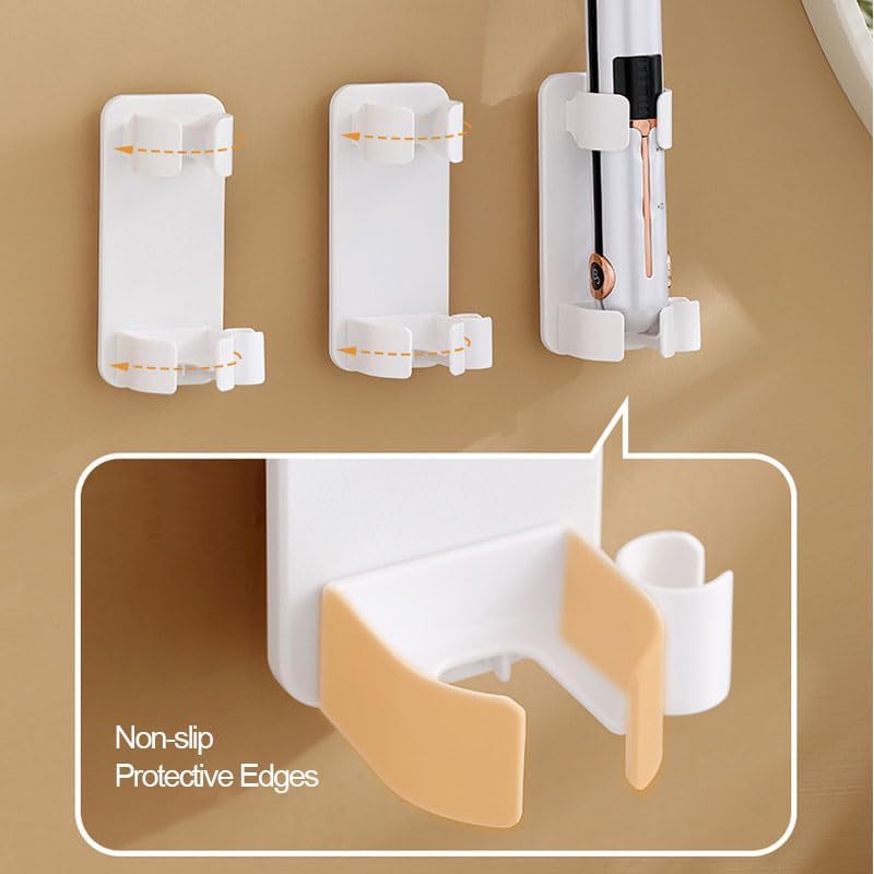 Wall-Mounted Hair Tool Organizer, Adjustable Clamp, Compact Holder for Curling Iron and Styling Tools, Bathroom Vanity Storage, White