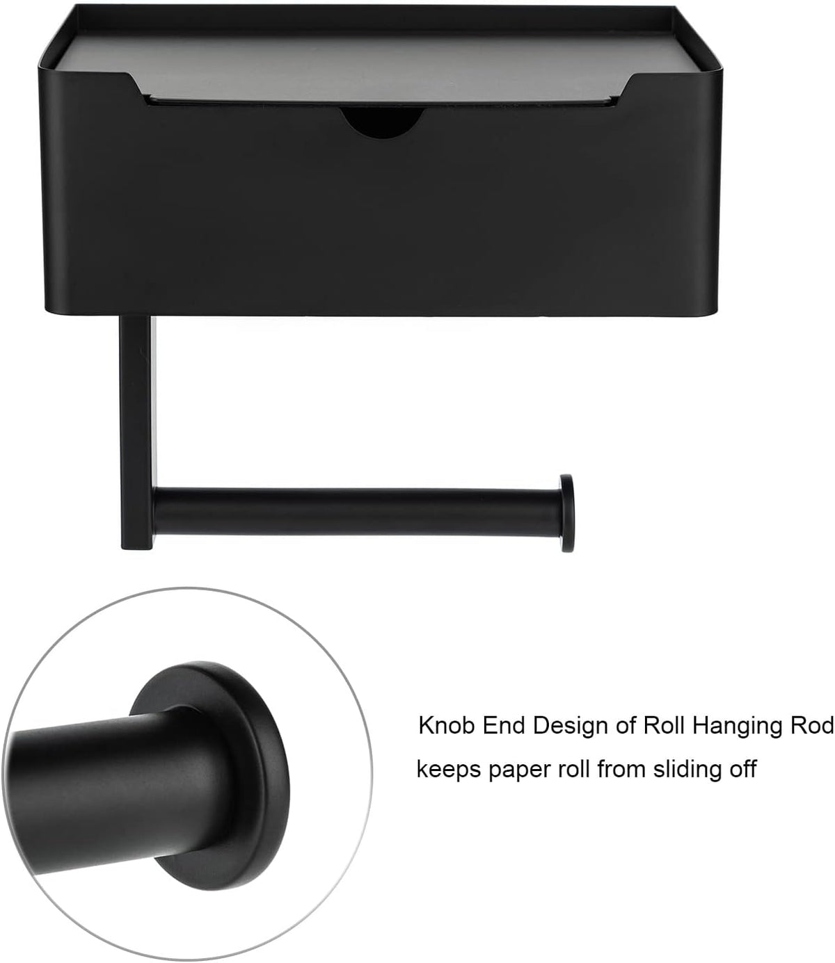 Matte Black Toilet Paper Holder Tissue Roll Hanger with Shelf Flushable Wipes Dispenser Storage Box Large Stainless Steel Bathroom Lavatory Hardware Wall Mount Adhesive