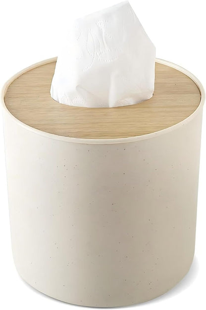 Toilet Paper Roll Dispenser with Bamboo Lid, Decorative Round Paper Holder, Bathroom Tissue Box Cover