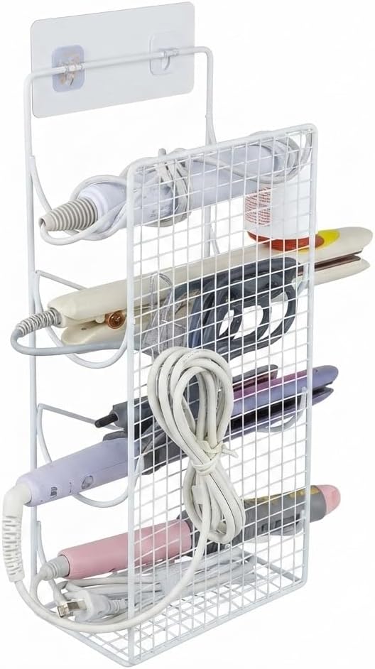 No Drill Wall Mount Curling Iron Holder, Zinc Alloy Hair Dryer Organizer