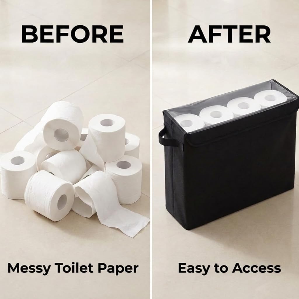 Cupic Cupid Bathroom Toilet Paper Storage - Toilet Paper Baskets with Lid Holds 9-12 Rolls, Extra Covered Slim Tissue Holder Cabinet, Narrow Container Bin Organizer Box Black