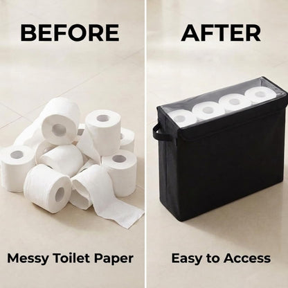 Cupic Cupid Bathroom Toilet Paper Storage - Toilet Paper Baskets with Lid, Holds 12 Regular or 9 Mega Rolls, Extra Cover Slim Tissue Holder Cabinet, Narrow Container Bin Organizer Box Black