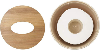 Toilet Paper Roll Dispenser with Bamboo Lid, Decorative Round Paper Holder, Bathroom Tissue Box Cover
