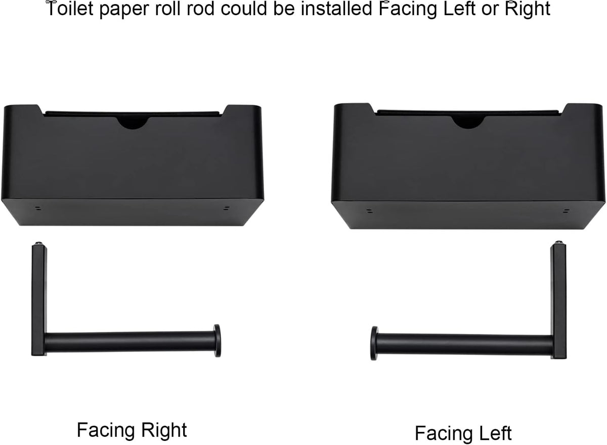 Matte Black Toilet Paper Holder Tissue Roll Hanger with Shelf Flushable Wipes Dispenser Storage Box Large Stainless Steel Bathroom Lavatory Hardware Wall Mount Adhesive