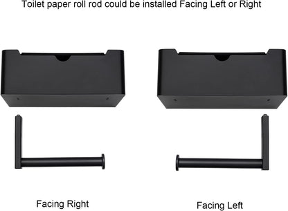 Matte Black Toilet Paper Holder Tissue Roll Hanger with Shelf Flushable Wipes Dispenser Storage Box Large Stainless Steel Bathroom Lavatory Hardware Wall Mount Adhesive